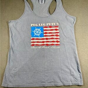 Peg Leg Pete’s Comfort Colors Racerback Tank Dusty Blue Women’s M Fish USA Flag